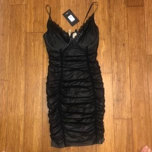 Size S Fashion Nova Dress Black Ruched NWT